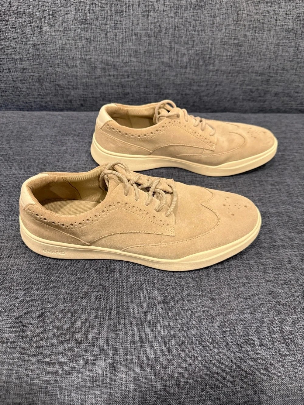 Cole Haan Suede Wingtip Derby Sneakers in Beige